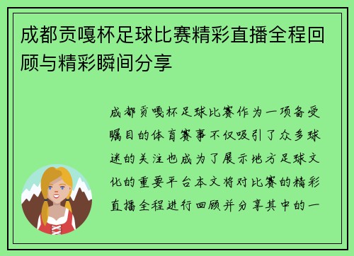 成都贡嘎杯足球比赛精彩直播全程回顾与精彩瞬间分享